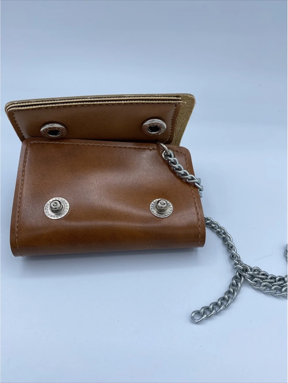 Men’s wallet, trucker biker, chain, brown simple